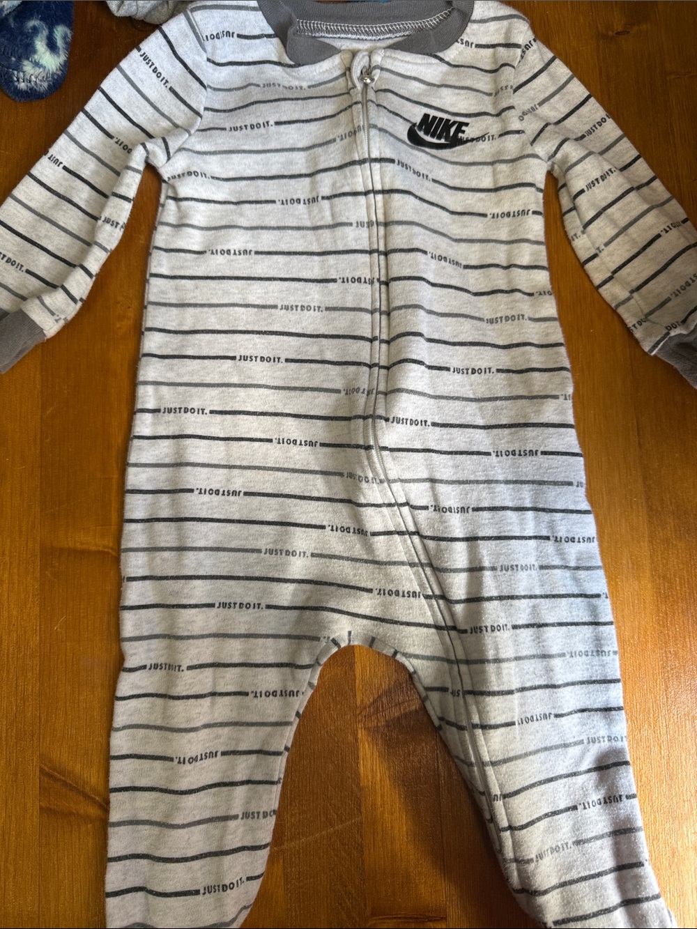 Nike Light Gray & Black Striped Baby Zip Footie